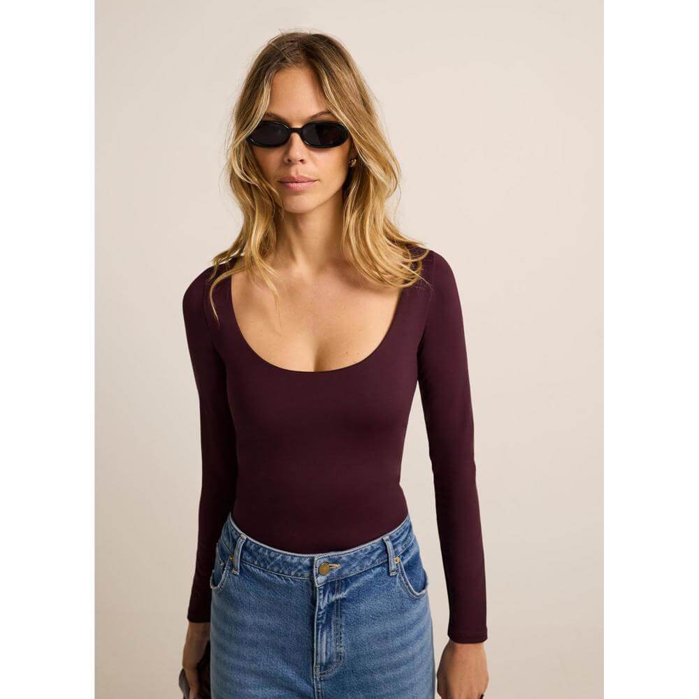 Mint Velvet Burgundy Scoop Neck Layering Top